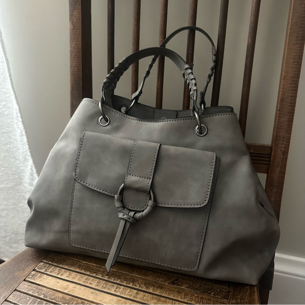 Bohemian Grey Handbag w/ woven ring and handle detail